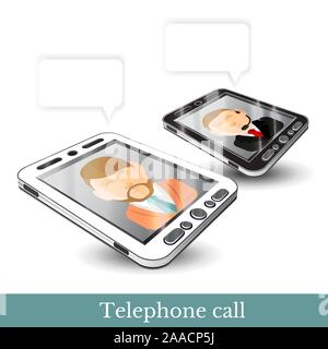 Realistische zwei Smartphone Handy gadget Schwarz und Weiß mit Kontaktaufnahme mit Menschen Stock Vektor