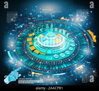 Raum Hintergrund oder Hightech futuristische interface Infografik mit Zeiger HUD und GUI Stock Vektor