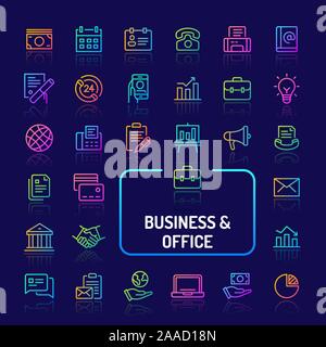 Einfache gradient farbige Symbole isoliert auf dunklem Hintergrund zu Business & Office. Vektor Zeichen und Symbole Sammlungen für Website und app.. Stock Vektor