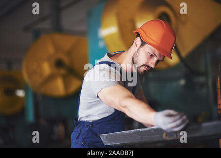 Porträt eines jungen Herrn in einer Fabrik arbeiten. Stockfoto