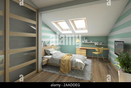 Die hellen Zimmer im Dachgeschoss Teenager Stockfoto