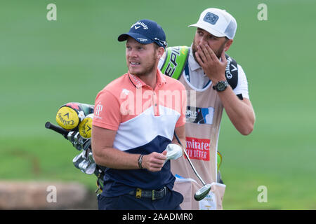 Dubai, VAE. Nov, 2019 21. Danny Willet von England in Runde 1 Während der DP World Tour Meisterschaft an der Jumeirah Golf Estates, Dubai, UAE am 21. November 2019. Foto von Grant Winter. Nur die redaktionelle Nutzung, eine Lizenz für die gewerbliche Nutzung erforderlich. Keine Verwendung in Wetten, Spiele oder einer einzelnen Verein/Liga/player Publikationen. Credit: UK Sport Pics Ltd/Alamy leben Nachrichten Stockfoto