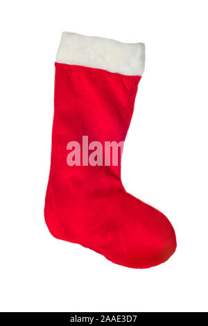 Santa Claus Weihnachtsstrumpf isoliert auf weißem Hintergrund Stockfoto