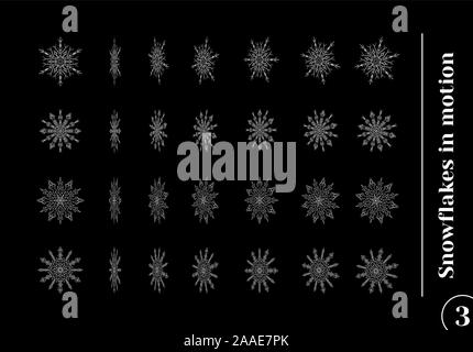 Satz von gezeichnet Schneeflocke Silhouetten in Bewegung Stock Vektor