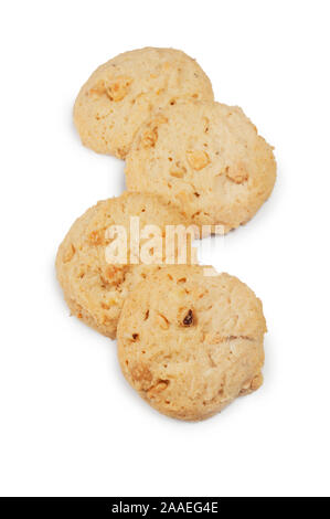 Studio geschossen von White Chocolate Chip Kekse schneiden Sie vor einem weißen Hintergrund - Johannes Gollop Stockfoto