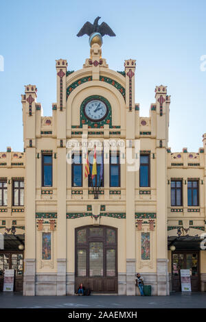 Estació del Nord (Nordbahnhof). Im Jahre 1917 eröffnete elegante Jugendstilgebäude Häuser in Valencia Bahnhof. Valencia, Spanien. Stockfoto