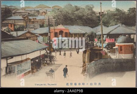 Illustrierte Postkarte von einem stadtbild Blick auf Umegasaki Bezirk, Nagasaki ausländische Siedlung, Nagasaki, Japan, 1920. Von der New York Public Library. () Stockfoto