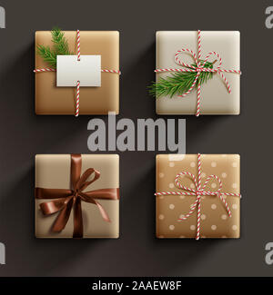 Geschenkboxen mit natürlichen Papier gewickelt. Vector Illustration. Stockfoto