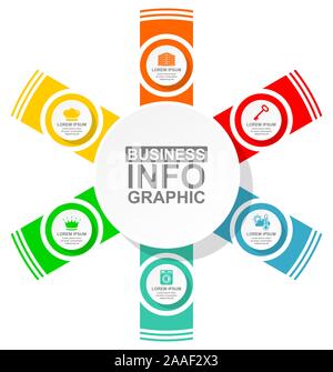 Business Grafik, Vektor Rundschreiben Infografik Vorlage, Web Präsentation in 6-Optionen Stock Vektor