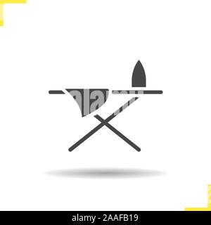 Bügelbrett Symbol. Schlagschatten Eisen und Blech silhouette Symbol. Bügeltisch. Vektor isoliert Abbildung Stock Vektor