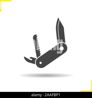 Taschenmesser Symbol. Isolierte Taschenmesser Abbildung. Schlagschatten Taschenmesser Symbol. Der Multifunktionale tourist Taschenmesser. Taschenmesser logo Konzept. V Stock Vektor