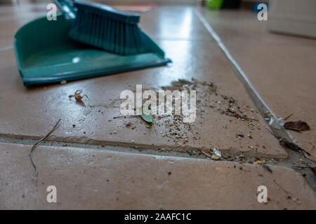 Schmutz mit einem Besen gefegt ist, auf dem Boden liegend Stockfoto