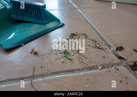 Schmutz mit einem Besen gefegt ist, auf dem Boden liegend Stockfoto