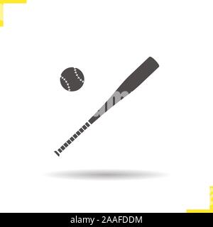 Baseball Schläger und Ball-Symbol. Schlagschatten Softball silhouette Symbol. Baseball player Ausrüstung. Vektor isoliert Abbildung Stock Vektor