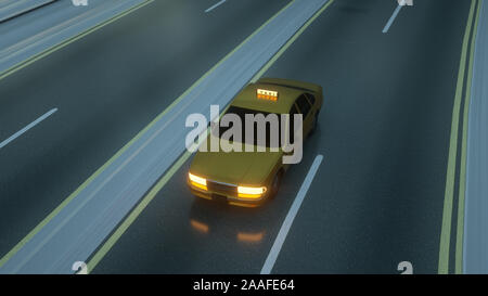 Gelbe Taxis auf der Straße, Autobahn. 3D-Darstellung. Stockfoto