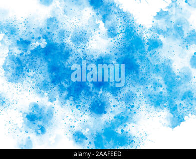 Blau aquarell Spritzer Spritzer auf weißen Hintergrund. Stockfoto
