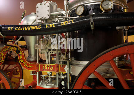 Historische 1873 Dampfmaschine wasser Pumper der St. Catherines Feuerwehr am St. Catharines Museum & Welland Canals Zentrum Kanada Stockfoto