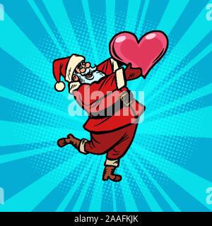 Weihnachtsmann mit Herz. Comic Cartoon Pop Art retro Stock Vektor