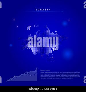 Eurasien beleuchtete Karte mit leuchtenden Punkte. Infografiken Elemente. Dark Blue Space Hintergrund. Vector Illustration. Wachsende chart, Lorem ipsum Text. Stock Vektor