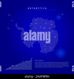 Antarktis beleuchtete Karte mit leuchtenden Punkte. Infografiken Elemente. Dark Blue Space Hintergrund. Vector Illustration. Wachsende chart, Lorem ipsum Text. Stock Vektor