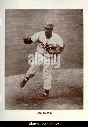 Eine 1950s Era baseball Zeitschrift schwarz-weiss Poster Bild von Brooklyn Schwindler Sternkrug Joe Black, Stockfoto