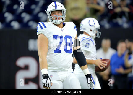 Houston, Texas, USA. Nov, 2019 21. Indianapolis Colts center Ryan Kelly (78) vor der NFL regular season Spiel zwischen den Houston Texans und die Indianapolis Colts an NRG Stadion in Houston, TX am 21. November 2019. Credit: Erik Williams/ZUMA Draht/Alamy leben Nachrichten Stockfoto