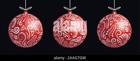 Maori koru rot weihnachten Christbaumkugel Dekoration Kugel für Weihnachtsbaum Banner gruppiert und 2-in-1-Vektor Stock Vektor