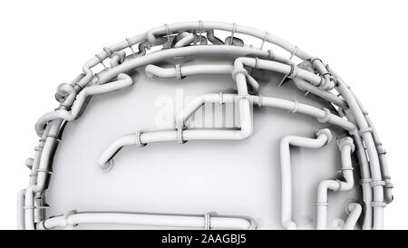 Die weiße Kugel ist in einer Pipeline gewickelt. 3D-Darstellung. Industrie Konzept-Pipeline Weltweit Stockfoto