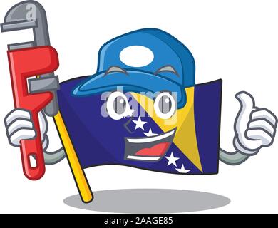 Maskottchen Flagge Bosnien mit in Klempner Charakter Stock Vektor