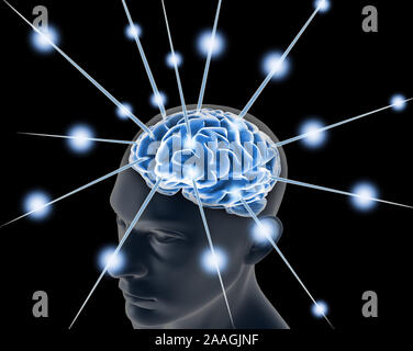 Gehirn und Impulse Simulation des menschlichen Denkens - 3D-Render Konzept Stockfoto
