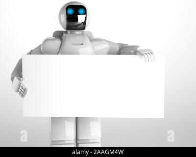 Niedliche Roboter zeigt Panel - 3D-Rendering Stockfoto