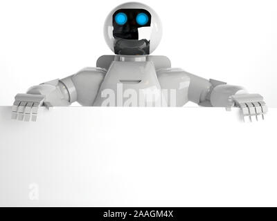 Niedliche Roboter zeigt Panel - 3D-Rendering Stockfoto