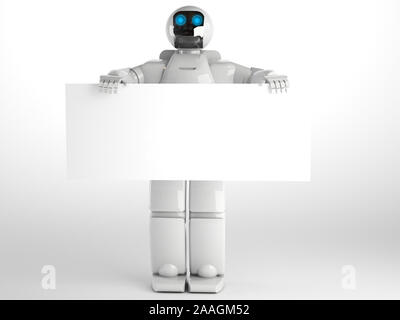 Niedliche Roboter zeigt Panel - 3D-Rendering Stockfoto