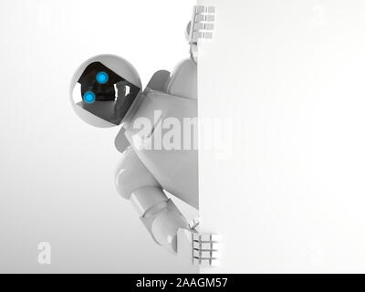 Niedliche Roboter zeigt Panel - 3D-Rendering Stockfoto