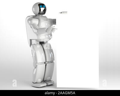 Niedliche Roboter zeigt Panel - 3D-Rendering Stockfoto
