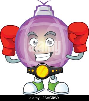 Lustige gelbe Christmas Ball in rot Boxing cartoon Charakter. Stock Vektor