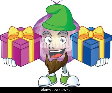 Super niedlich Gelb christmas ball cartoon Design mit herausgestreckter Zunge. Stock Vektor