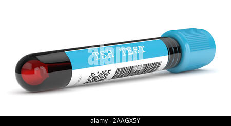 3D-Render von TSH Test Blut Rohr auf weißem Hintergrund Stockfoto