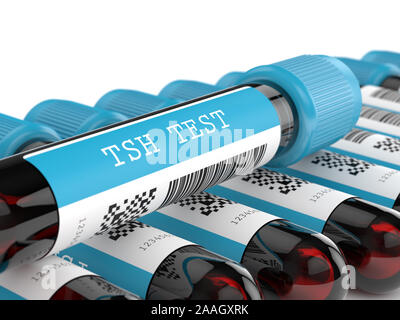 3D-Render von TSH Test Blut Rohre über weißen Hintergrund Stockfoto