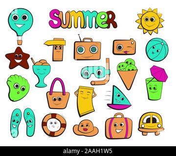 Sommer icons Collection. Cartoon Charakter. Sommer reisen Vector Illustration. Stock Vektor