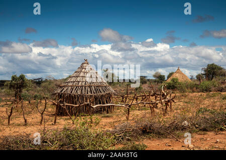 Äthiopien, South Omo, Turmi, Hamar Tribal Dorf, traditionellen Holzhaus Stockfoto