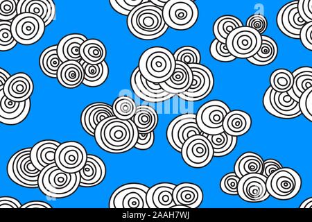 Wolken, asiatische vector Hintergrund, blaue und weiße Hand gezeichnet nahtlose Muster mit Wolken, bewölkter Himmel Stock Vektor