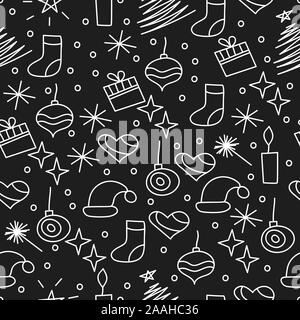 Weihnachten bacrground, nahtlose Muster mit Weihnachten Hand gezeichnet doodle Elemente für Geschenkpapier, Vektor weiß und schwarz Urlaub wallpaper Stock Vektor