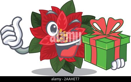 Vector Illustration von Happy flower Weihnachtsstern mit Geschenkbox Stock Vektor