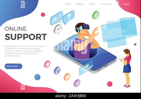 Isometrische Online VR-Customer Support Stock Vektor
