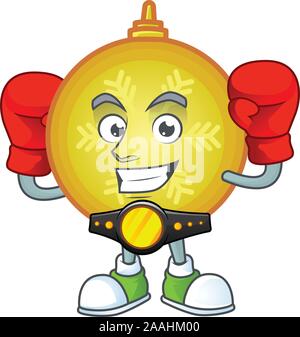 Lustige gelbe Christmas Ball in rot Boxing cartoon Charakter. Stock Vektor