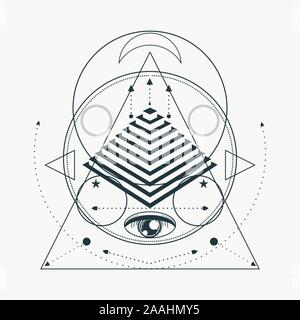 Mystische Geometrie Symbol. Lineare Alchemie, okkulten, philosophischen unterzeichnen. Für Musik Album Cover, Poster, sakramentale Design. Astrologie und Religion anhand von quantitativen Simulatio Stock Vektor