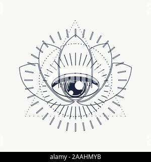 Mystische Geometrie Symbol. Lineare Alchemie, okkulten, philosophischen unterzeichnen. Für Musik Album Cover, Poster, sakramentale Design. Astrologie und Religion anhand von quantitativen Simulatio Stock Vektor