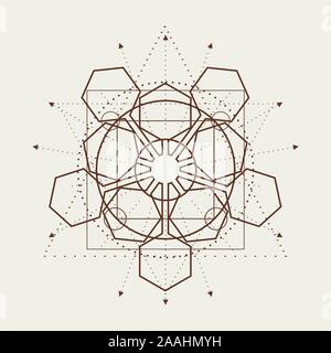 Mystische Geometrie Symbol. Lineare Alchemie, okkulten, philosophischen unterzeichnen. Für Musik Album Cover, Poster, sakramentale Design. Astrologie und Religion anhand von quantitativen Simulatio Stock Vektor