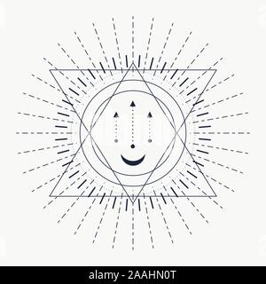 Mystische Geometrie Symbol. Lineare Alchemie, okkulten, philosophischen unterzeichnen. Für Musik Album Cover, Poster, sakramentale Design. Astrologie und Religion anhand von quantitativen Simulatio Stock Vektor